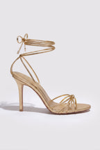 Dames Sandalen met Hak – Goudkleurig & Elegante Vetersluiting