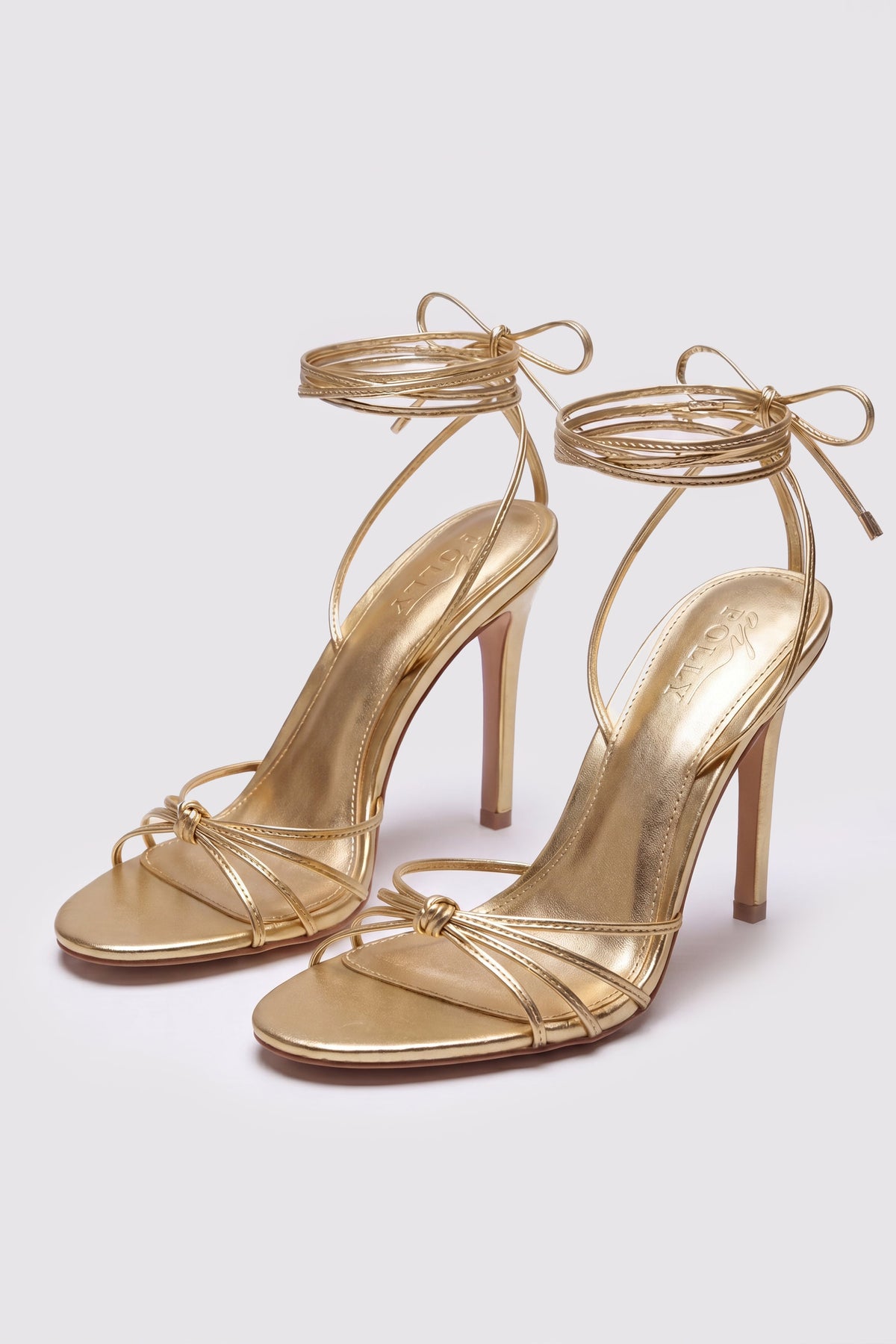 Dames Sandalen met Hak – Goudkleurig & Elegante Vetersluiting